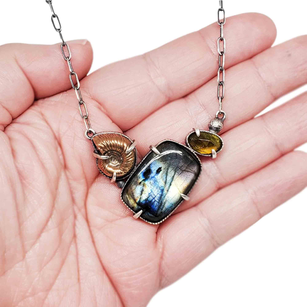 Necklace - Ammonite and Gemstone Composite by Una Barrett