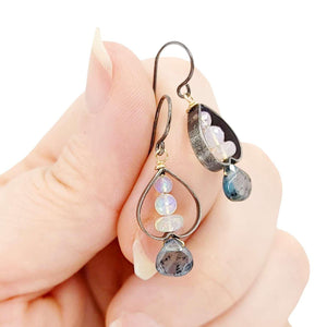 Earrings - Inverted Heart Frames (Opal, Moss Kyanite) by Calliope Jewelry