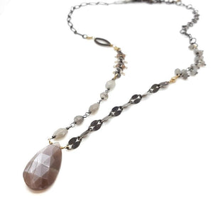 Necklace - Chocolate Moonstone Drop with Mixed Chain by Calliope Jewelry