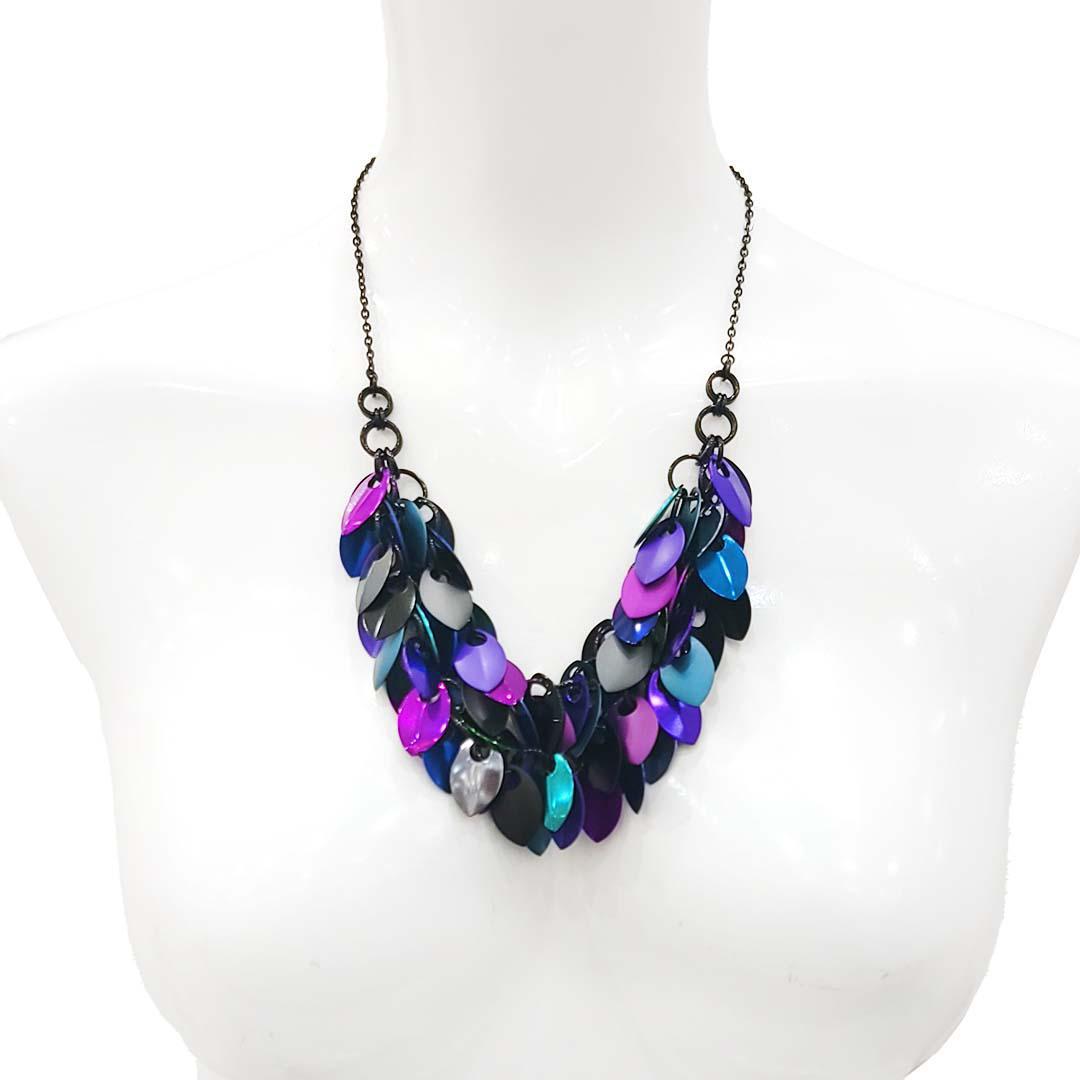 Necklace - Double Strand Leaf Cascade (Dark Mermaid) by Rebeca Mojica