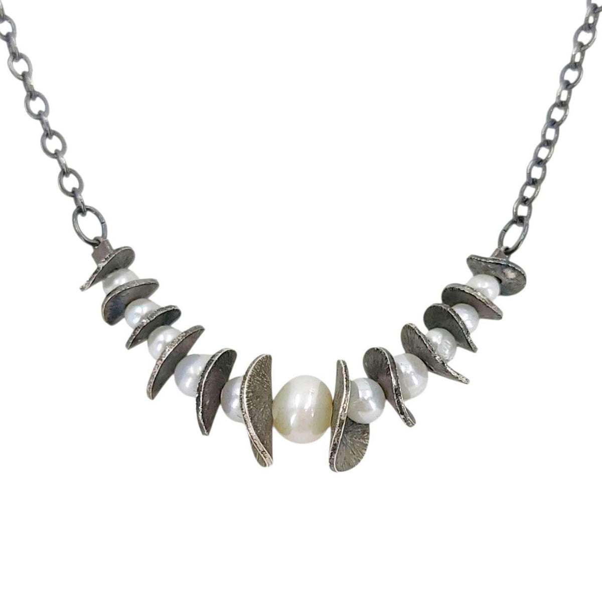 Necklace - Spaced Lilypad Arc (Pearl) by Calliope Jewelry