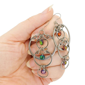 Earrings - Medium Rainbow Cascading Circles (Stainless Steel and Titanium) by Wraptillion