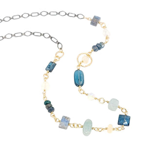 Necklace - Half Gold Decorated Chain (Moss Kyanite, Aquamarine, Opal) by Calliope Jewelry