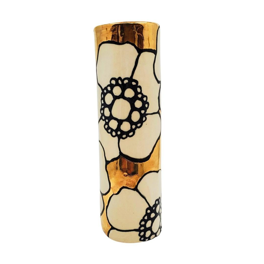 Vase - 6in Floral Cylinder with 22k Gold Solid Background (A) by Hsieh Clay SF