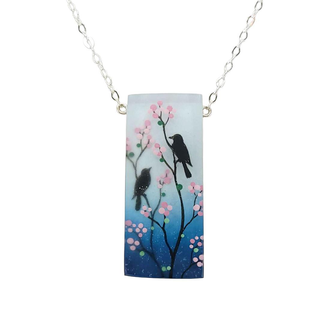 Necklace - Cherry Blossom Birds Tall by Fernworks