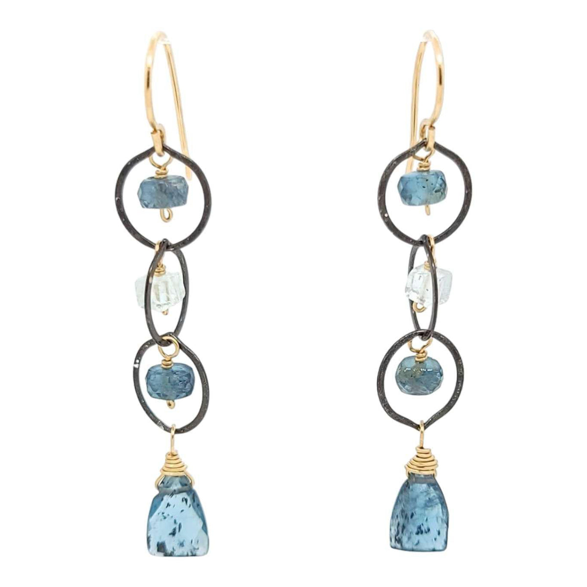 Earrings - Triple Circle Chain Dangles (Moss Kyanite, Aquamarine) by Calliope Jewelry