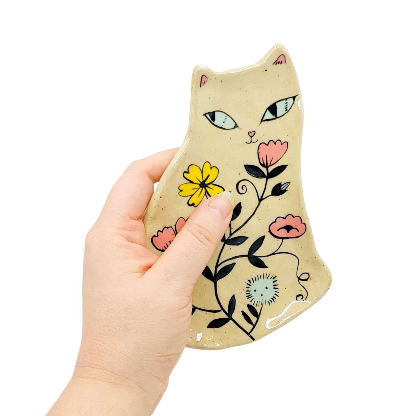 Ring Dish - Floral Cat (Blue Eyes) by Erika Rier