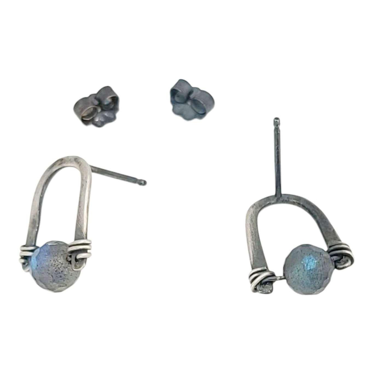 Earrings - Arc Studs (Labradorite) by Three Flames Silverworks