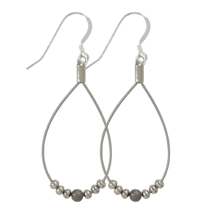 Earrings - Guitar String - Stardust Beaded Teardrops (Silver) by High Strung Studios