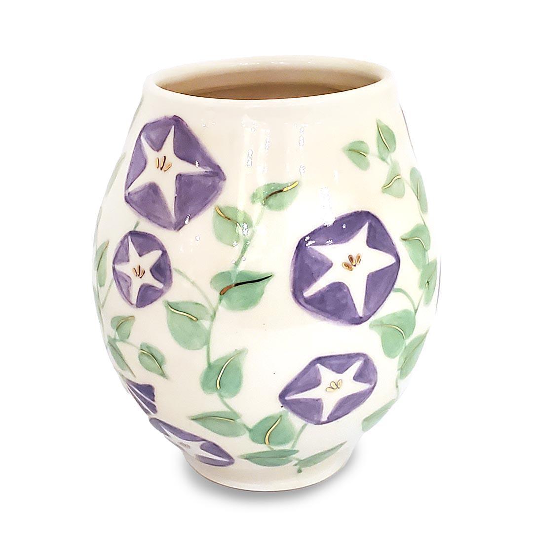 Vase - Rounded Wide Mouth (Morning Glory, 22k Gold Luster) by Jennifer Fujimoto