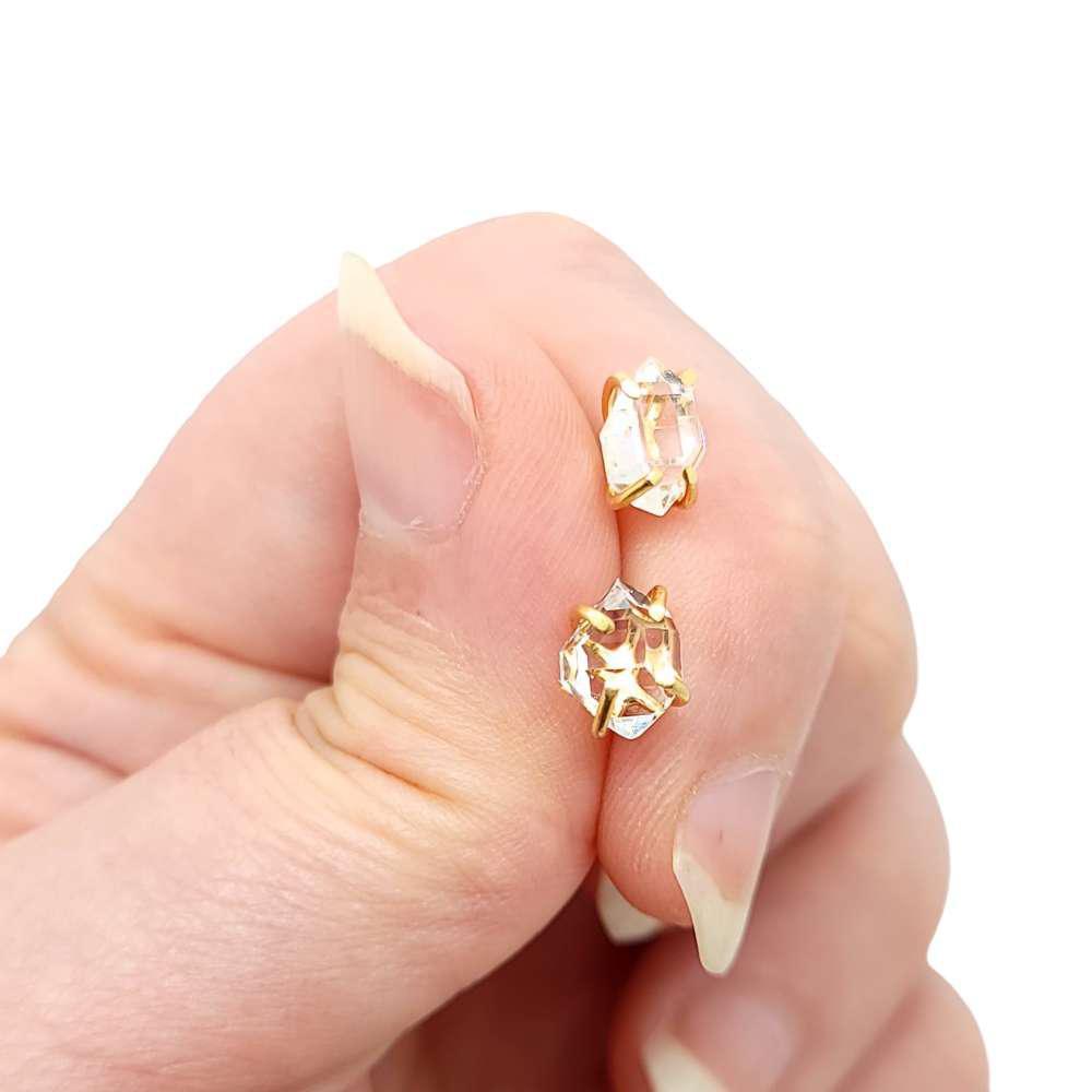 Earrings - Classic 8-9mm Herkimer Studs in Yellow Gold Vermeil by Storica Studio