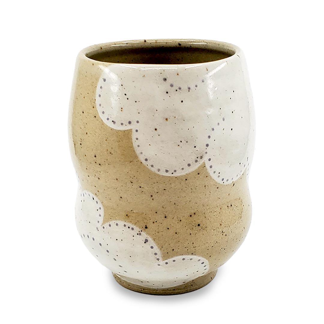 Vase - Curvy Wide Mouth (White Clouds) by Jennifer Fujimoto