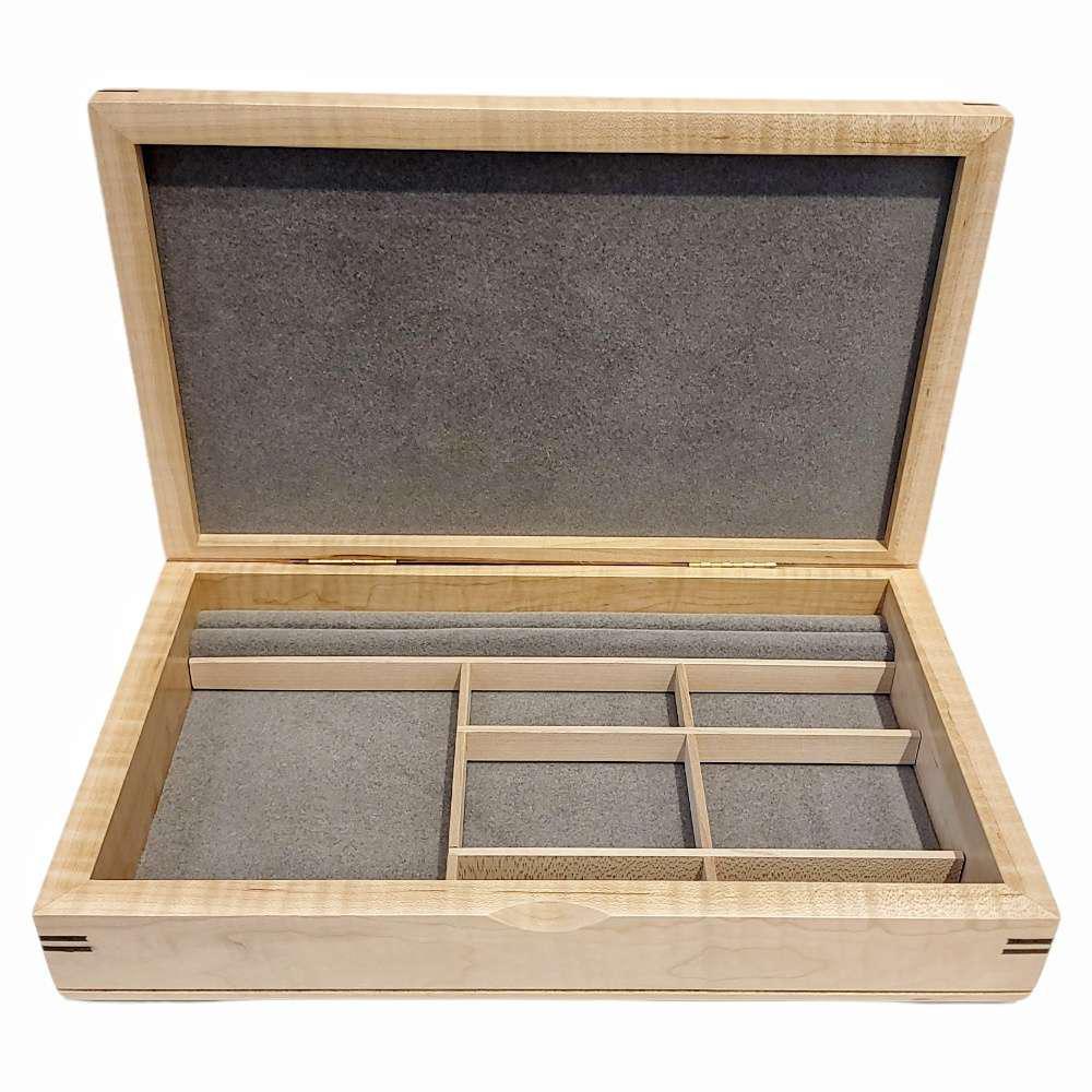 Jewelry Box - Extra Large Valet Box (Curly Maple, Zebrawood) by Mikutowski Woodworking