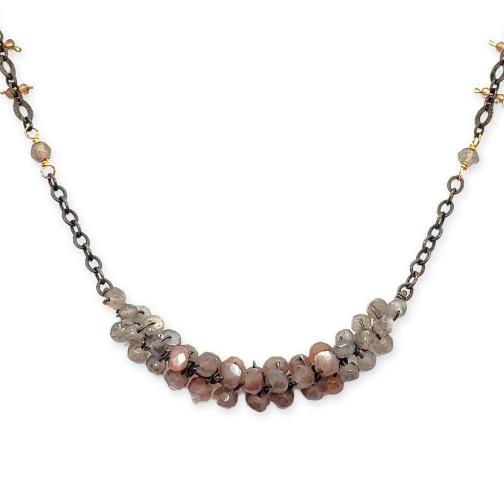 Necklace - Wrapped Bar with Chocolate and Gray Moonstone by Calliope Jewelry