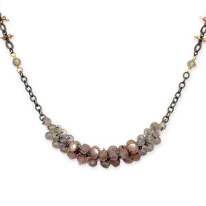 Necklace - Wrapped Bar with Chocolate and Gray Moonstone by Calliope Jewelry