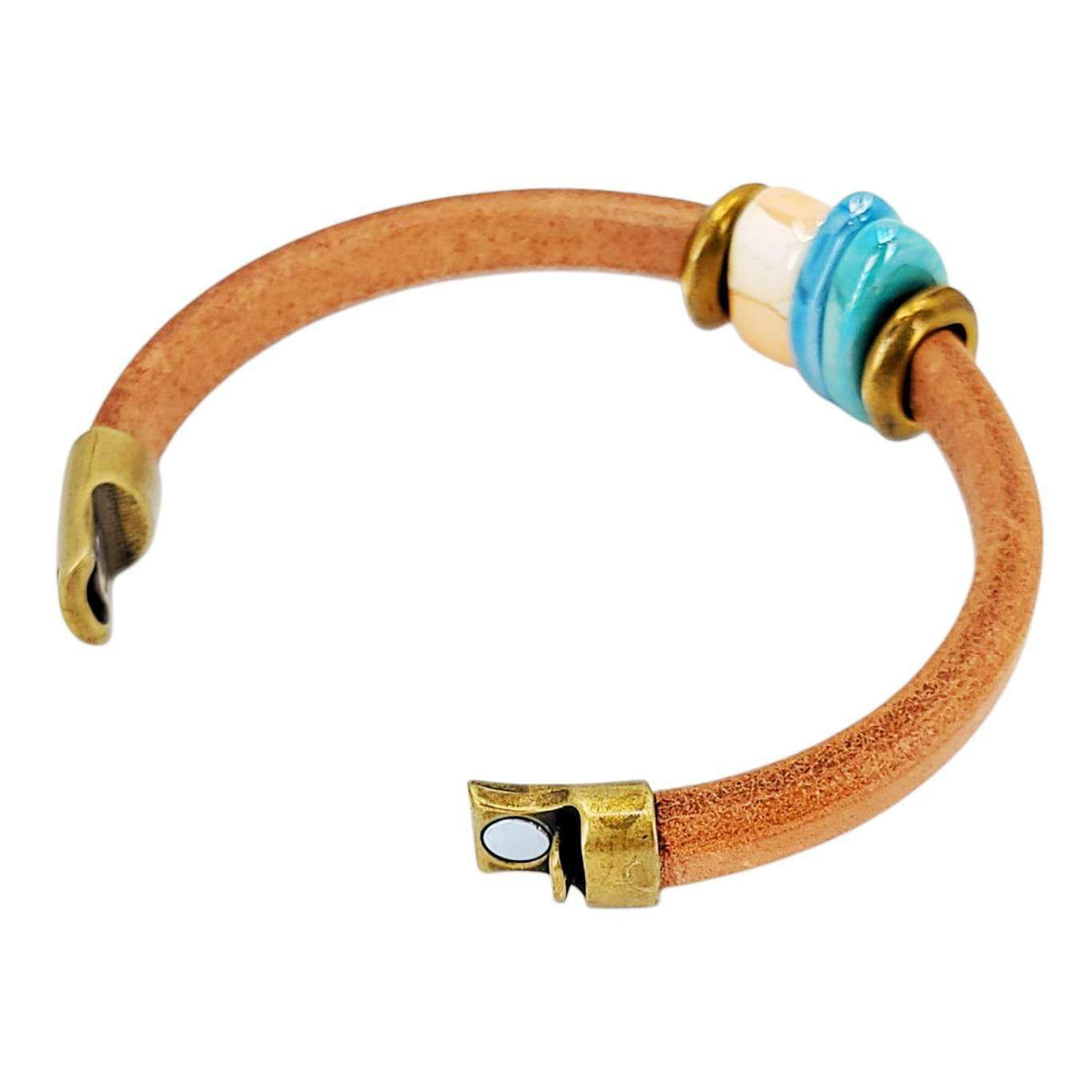 Bracelet - Daydreamer (Whiskey Leather, Brass, Ceramic) by Diana Kauffman Design