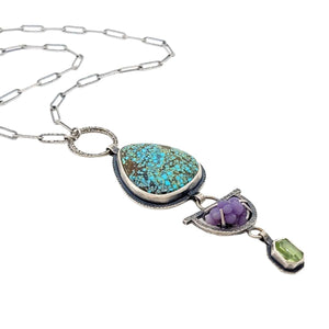 Necklace - Turquoise Botryoidal Chalcedony Peridot Statement OOAK by Allison Kallaway