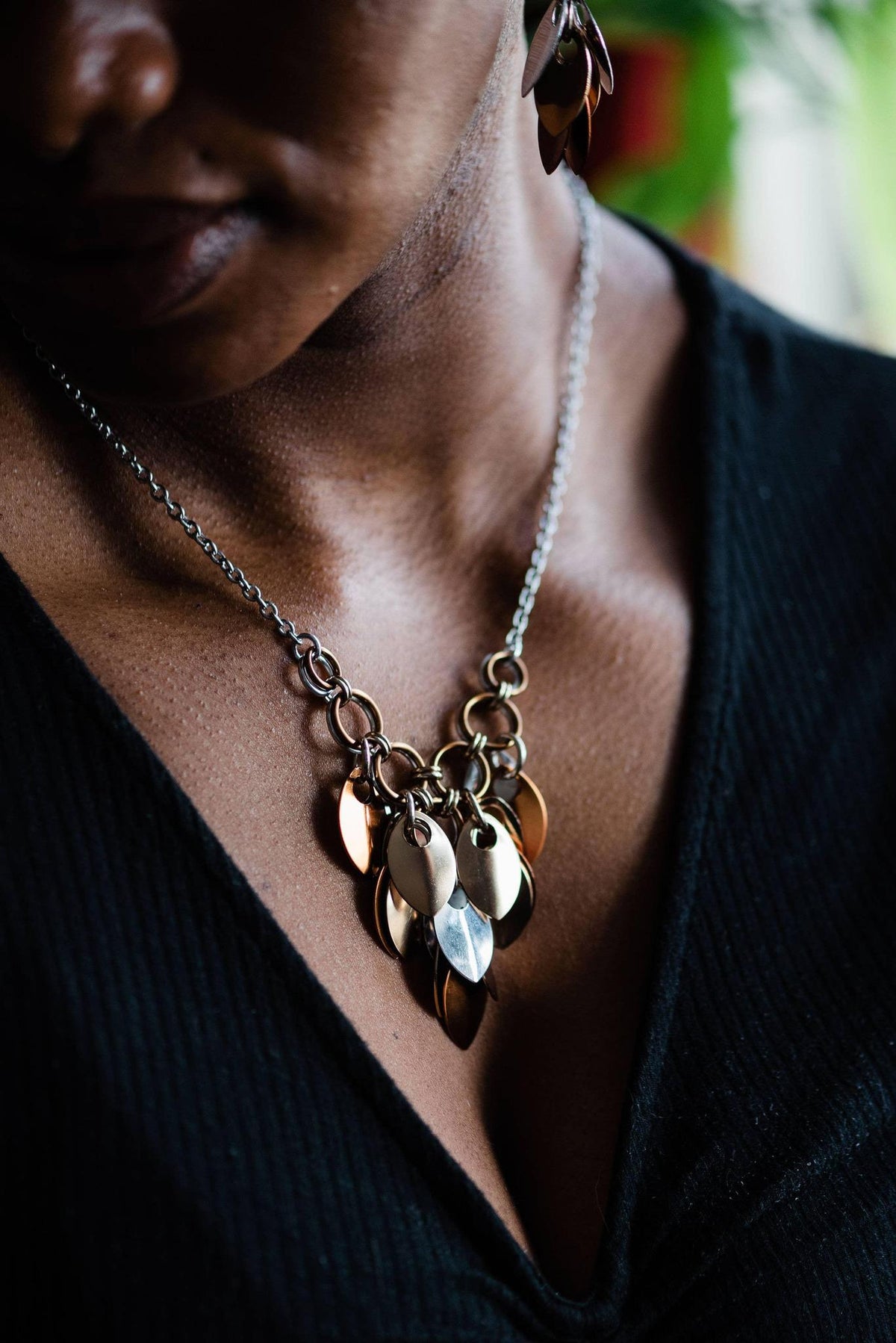Necklace - Reversible V Feather Cascade (Shades of Brown) by Rebeca Mojica