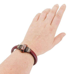 Bracelet - Thorn  (Wine Leather, Brass, Copper, Ceramic) by Diana Kauffman Design