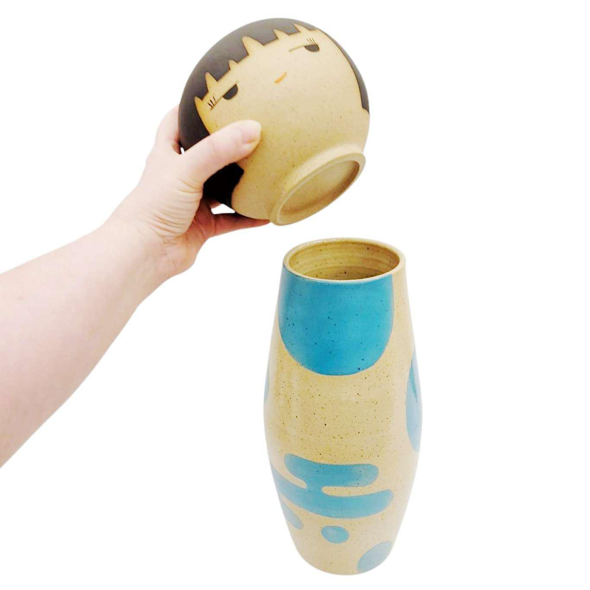 Kokeshi Jar - XXL - Side Eye Turquoise (OOAK) by Jennifer Fujimoto Collection