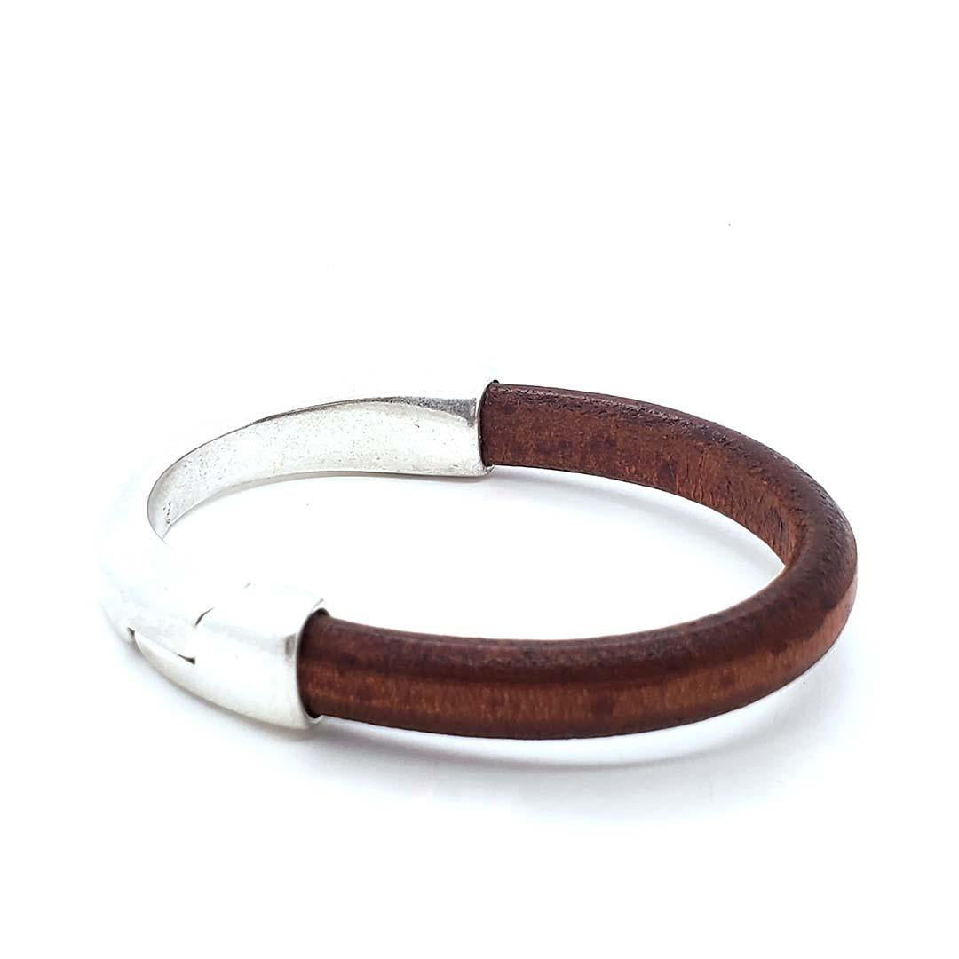 Bracelet - Breakaway in Tobacco Leather with Silver by Diana Kauffman Designs