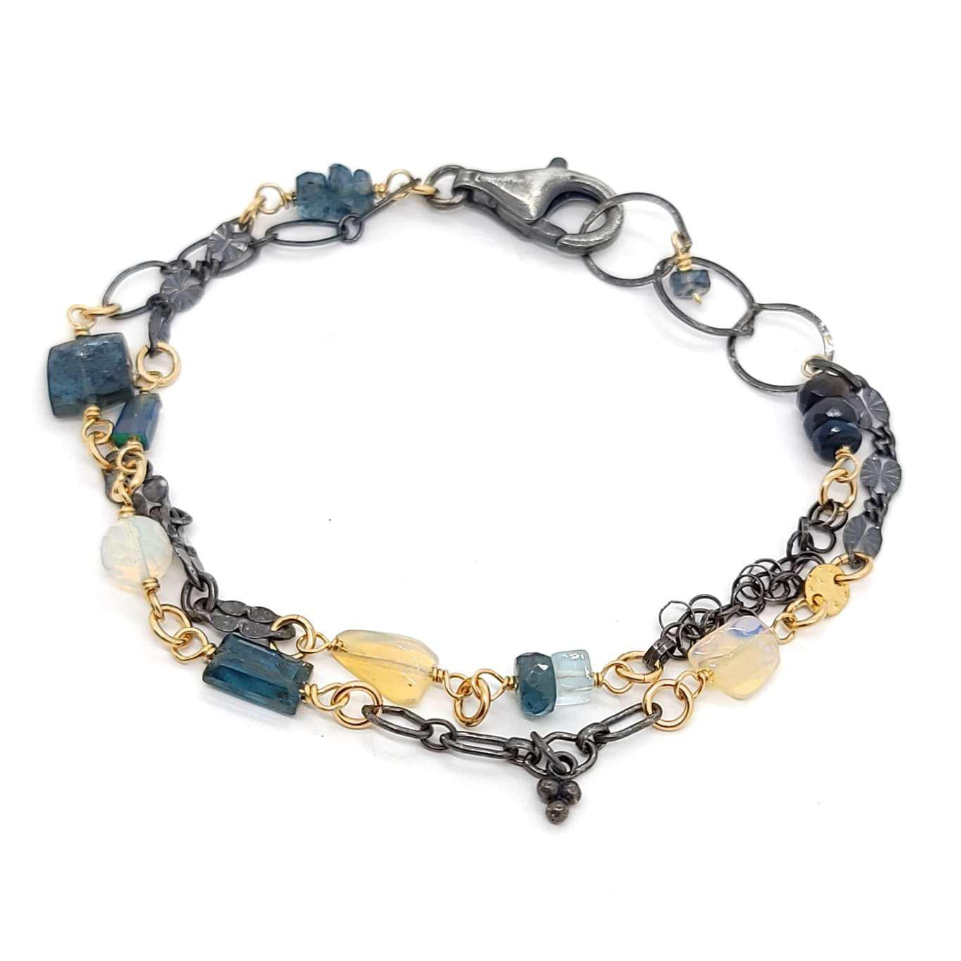 Bracelet - Double Strand Moss Kyanite, Opal, and Aquamarine by Calliope Jewelry
