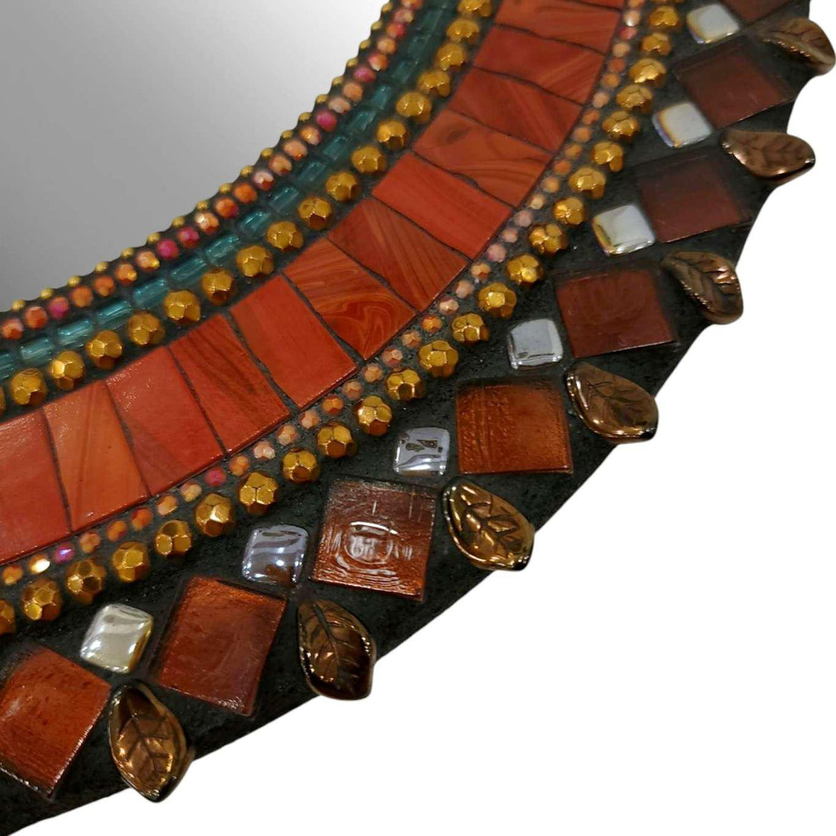 Mosaic Mirror - 13in Round (Red) by Zetamari Mosaic Artworks