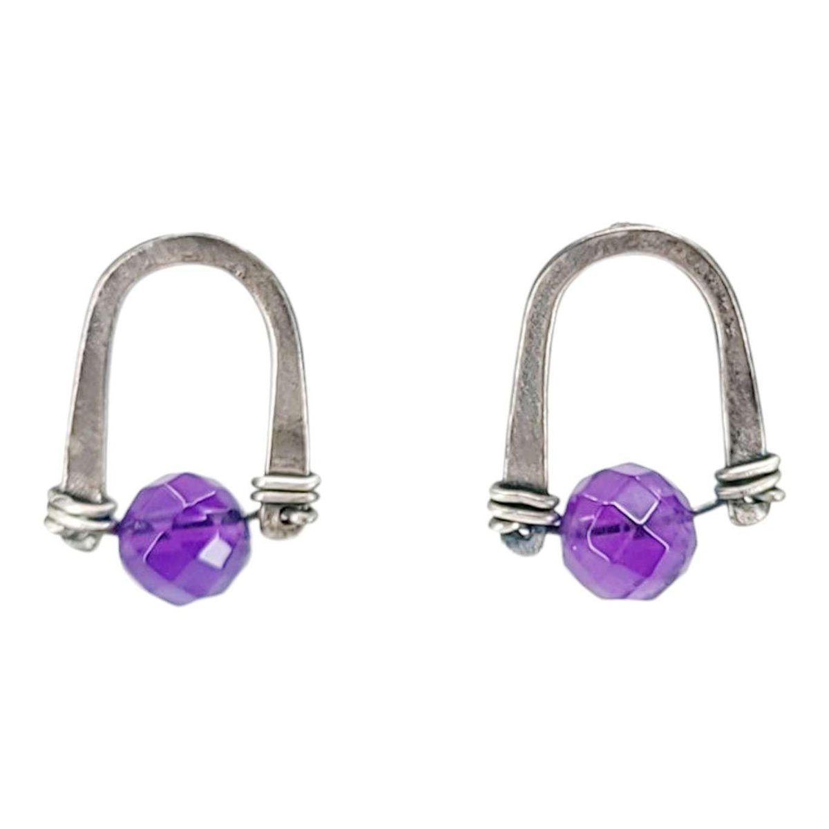 Earrings - Arc Studs (Amethyst) by Three Flames Silverworks