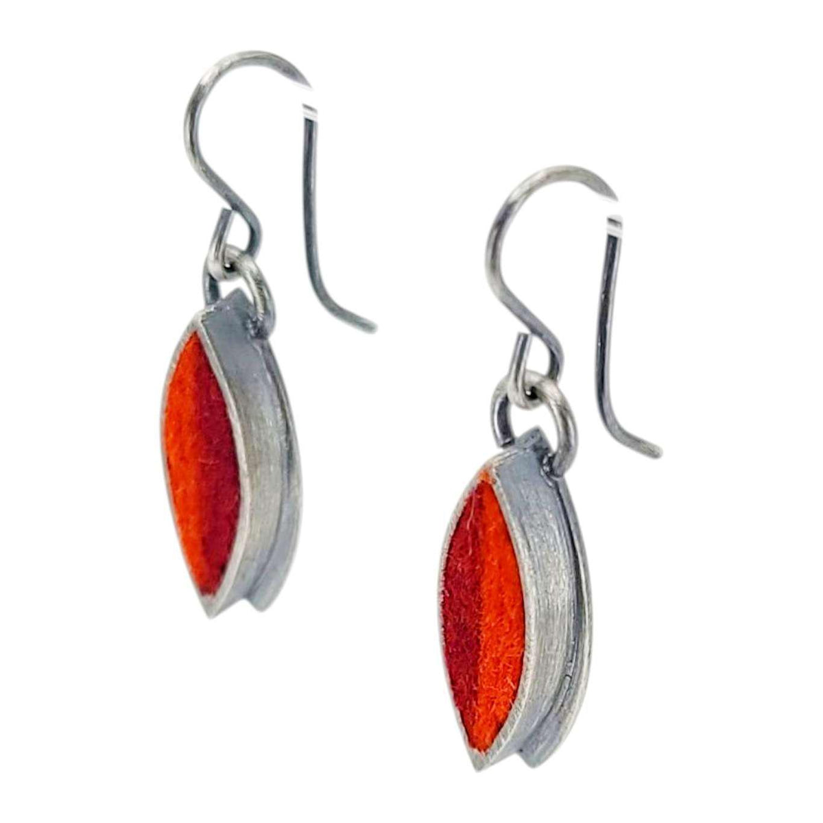Earrings - Small Single Leaf Drops (Cranberry Persimmon) by Michele A. Friedman