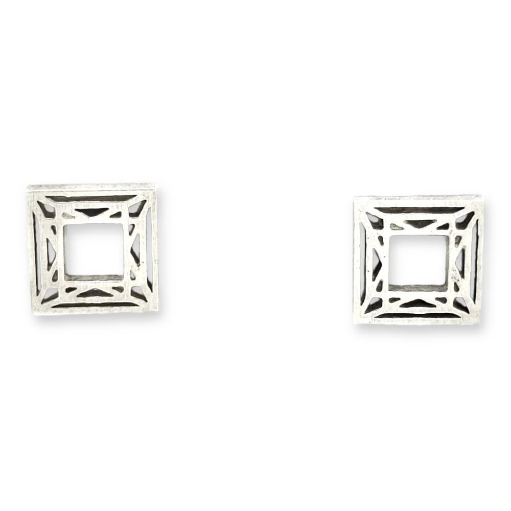 Earrings - Medium Princess Cut Shiny Sterling Posts by La Objeteria