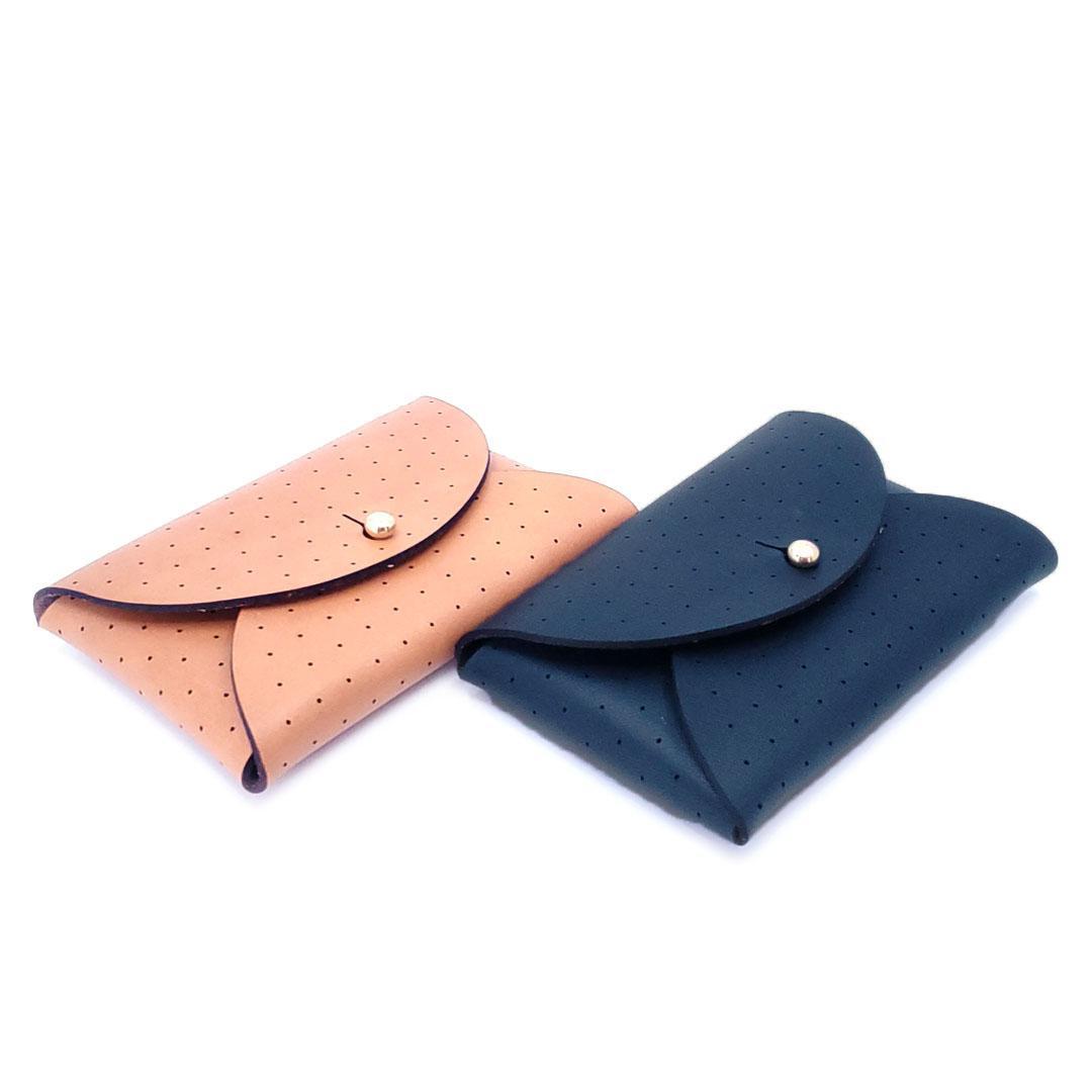 Wallet - Pouch Wallet Card Case Brass Button(Navy or Tan) by Woolly Made