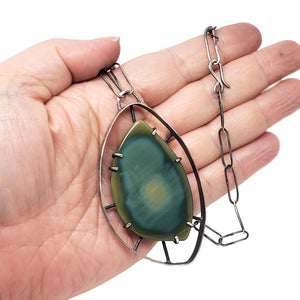 Necklace - Wayfinder Green Imperial Jasper Sterling by Three Flames Silverworks