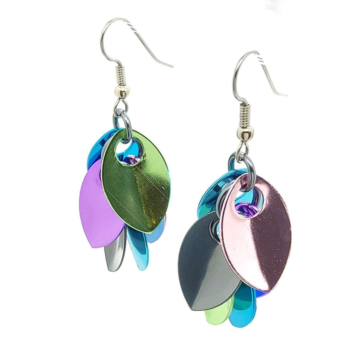 Earrings - Short Leaves Cascade (Cosmic Unicorn Mismatch) by Rebeca Mojica