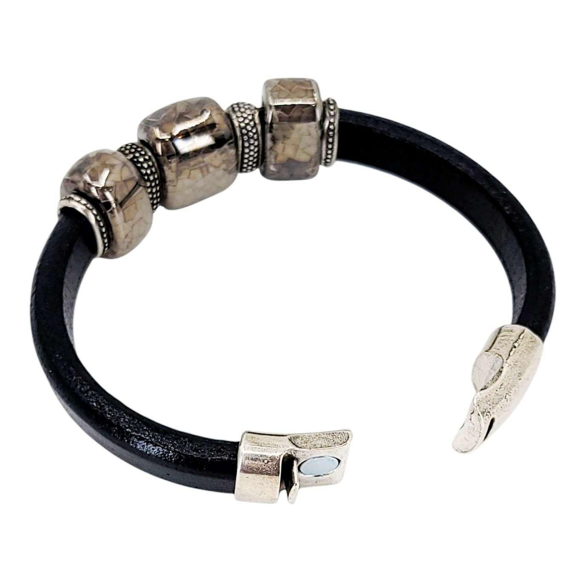 Bracelet - Storm (Black Leather, Silver, Ceramic) by Diana Kauffman Designs