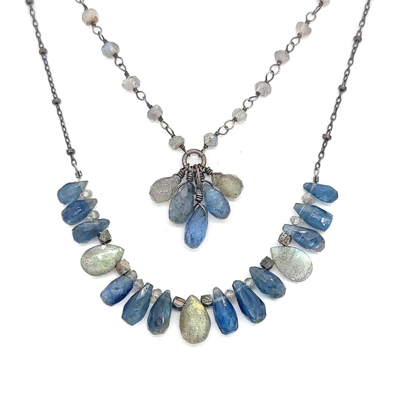 Necklace - Kyanite and Labradorite Double Strand Strung Wire and Cluster by Calliope Jewelry