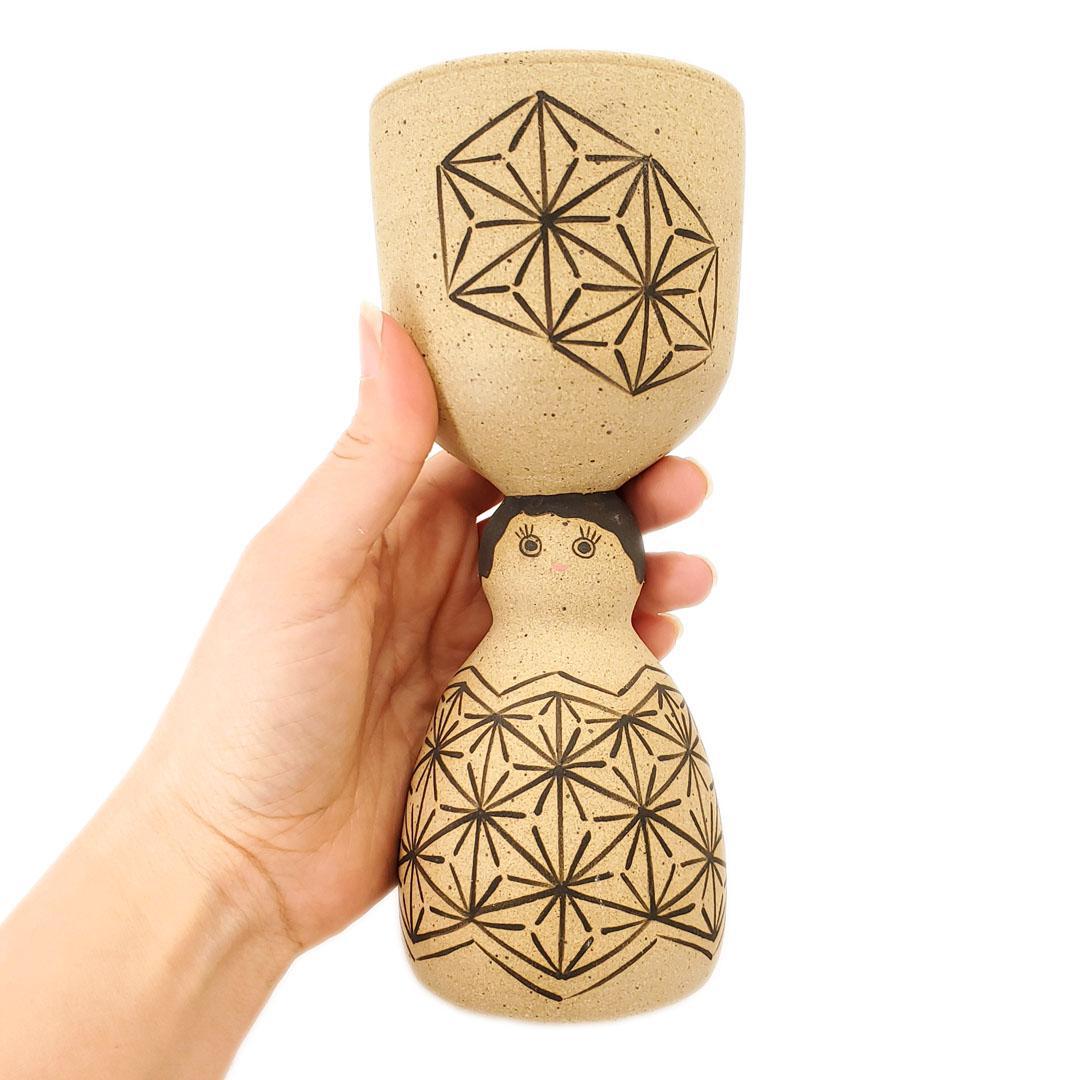 Cup - Bright Eyed Party Girl Goblet (Black Asanoha) by Jennifer Fujimoto