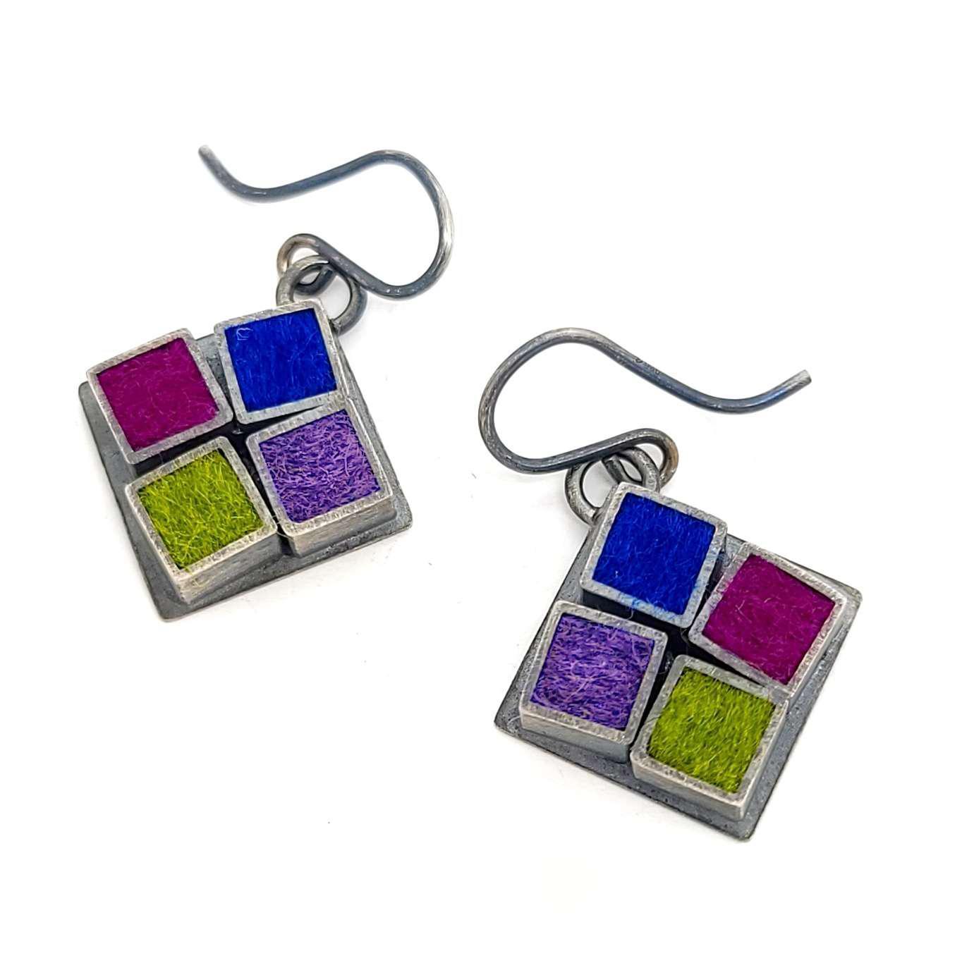 Earrings - Funky Square Tile in Cool by Michele A. Friedman