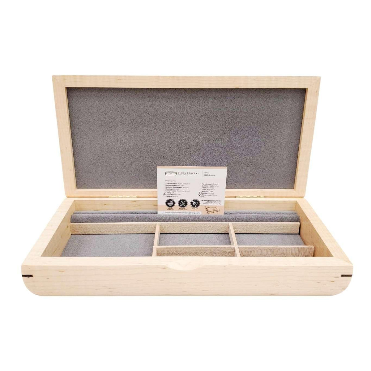Jewelry Box - Large - Small Valet (Curly Maple, Wenge, Zebrawood) by Mikutowski Woodworking