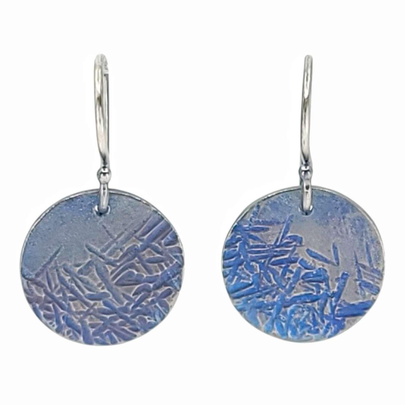 Earrings - Dangles - Round Striations (Titanium, Sterling Silver) by Taviametal