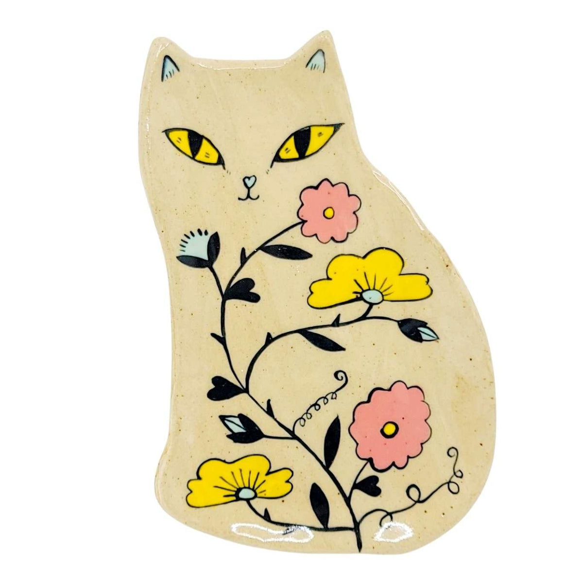 Ring Dish - Floral Cat (Yellow Eyes) by Erika Rier