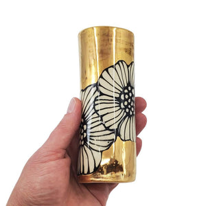 Vase - 6in Floral Cylinder with 22k Gold Solid Background by Hsieh Clay SF
