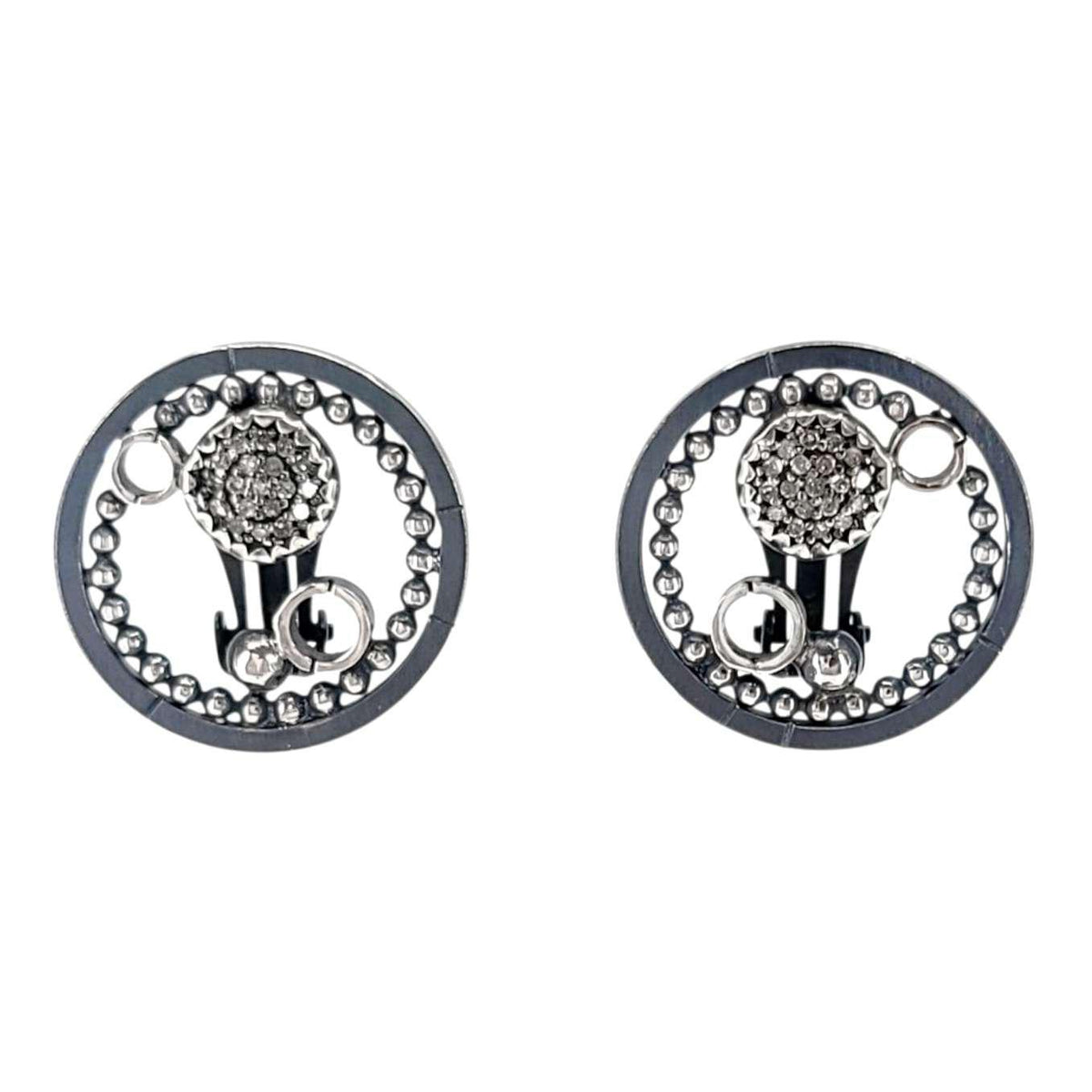 Earrings - Clip On - Pave Circles (Sterling Silver, Diamond) by 314 Studio