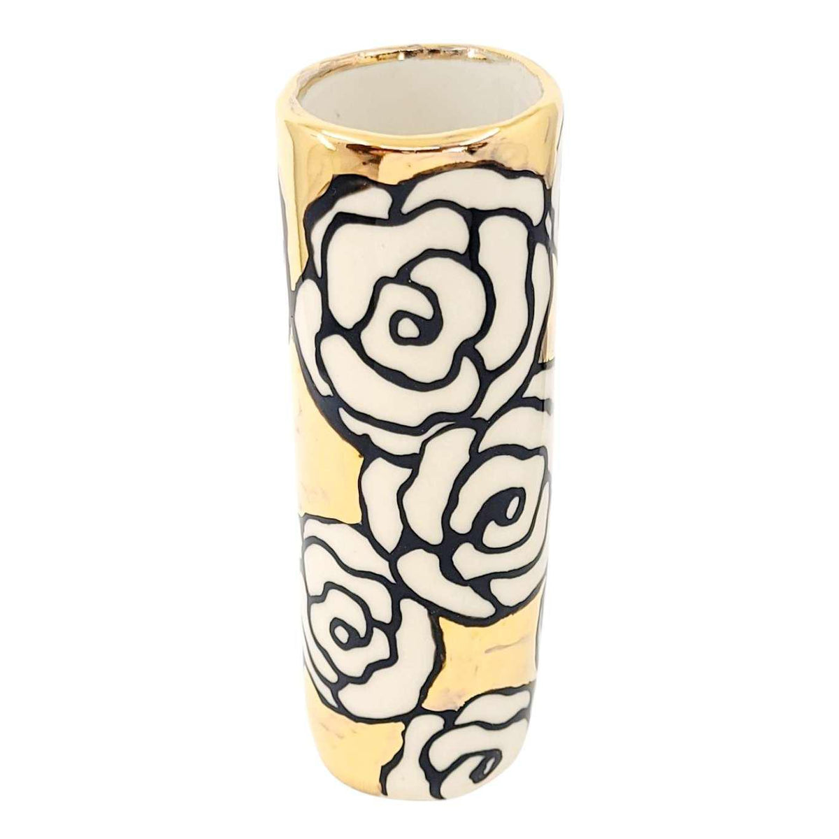 Vase - 6in Floral Cylinder with 22k Gold Solid Background (D) by Hsieh Clay SF