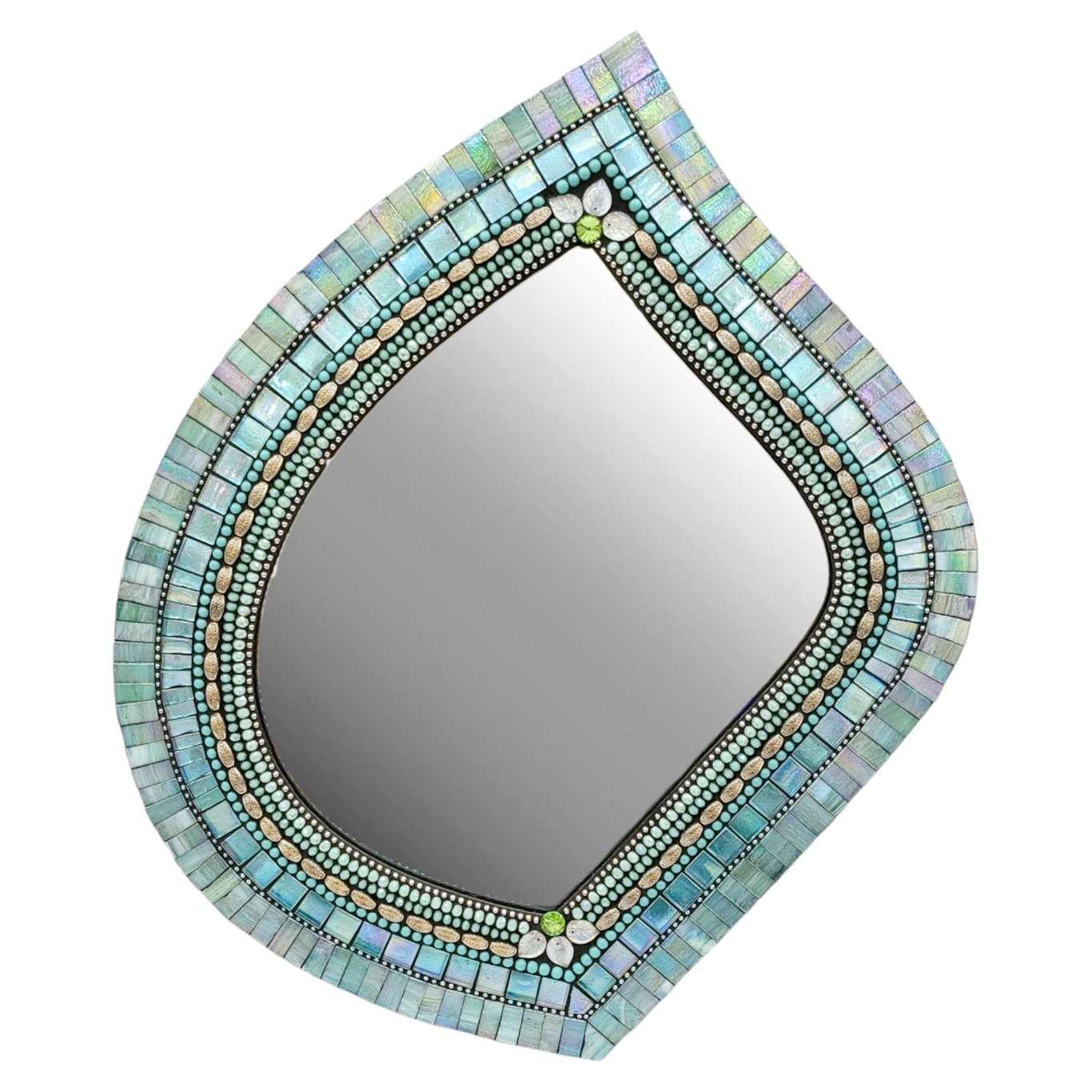 Mosaic Mirror - 16x18in Leaf (Seafoam) by Zetamari Mosaic Artworks