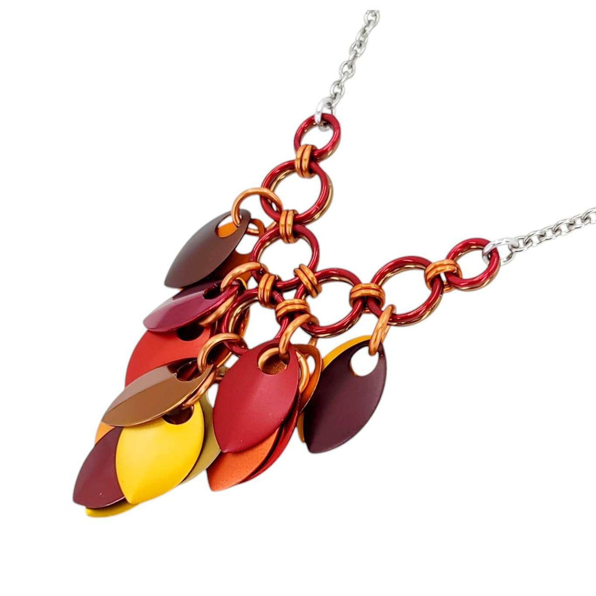 Necklace - Reversible V Feather Cascade (Autumn Leaves) by Rebeca Mojica