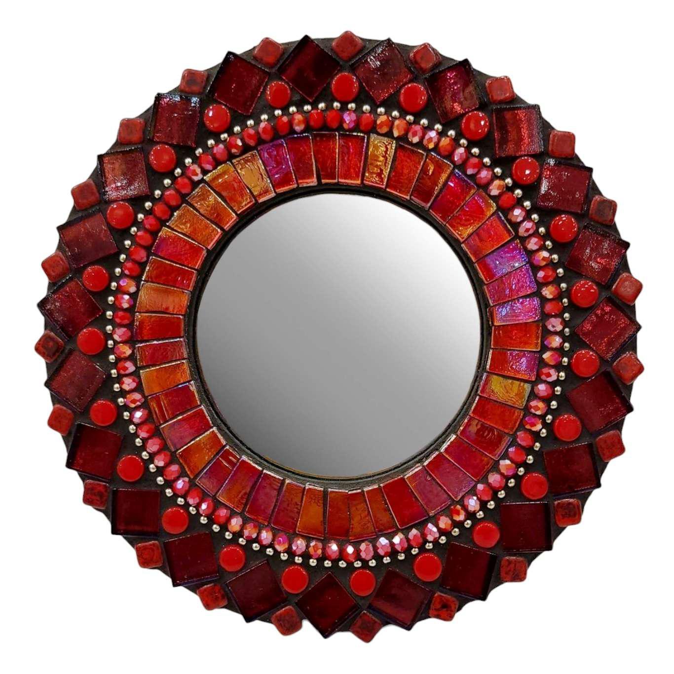 Mosaic Mirror - 7in Round (Ruby Red) by Zetamari Mosaic Artworks