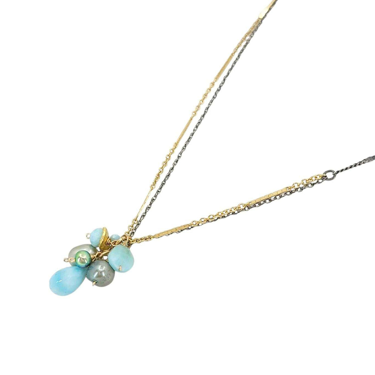 Necklace - Double Strand Gem Cluster (Larimar, Pearl) by Calliope Jewelry