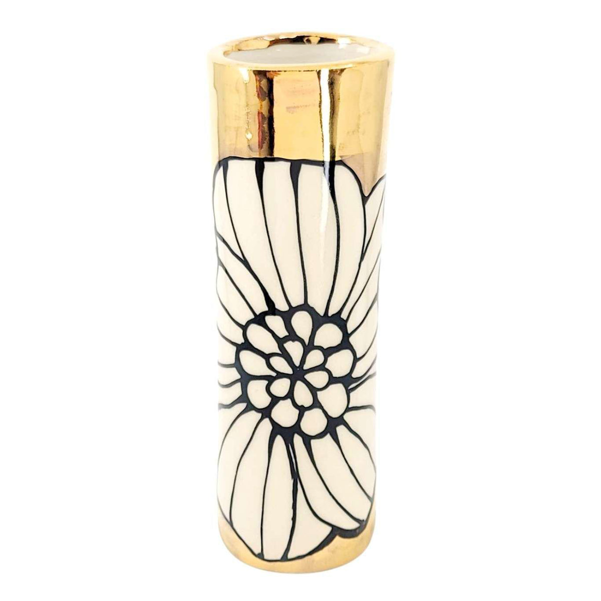 Vase - 6in Floral Cylinder with 22k Gold Solid Background (A) by Hsieh Clay SF