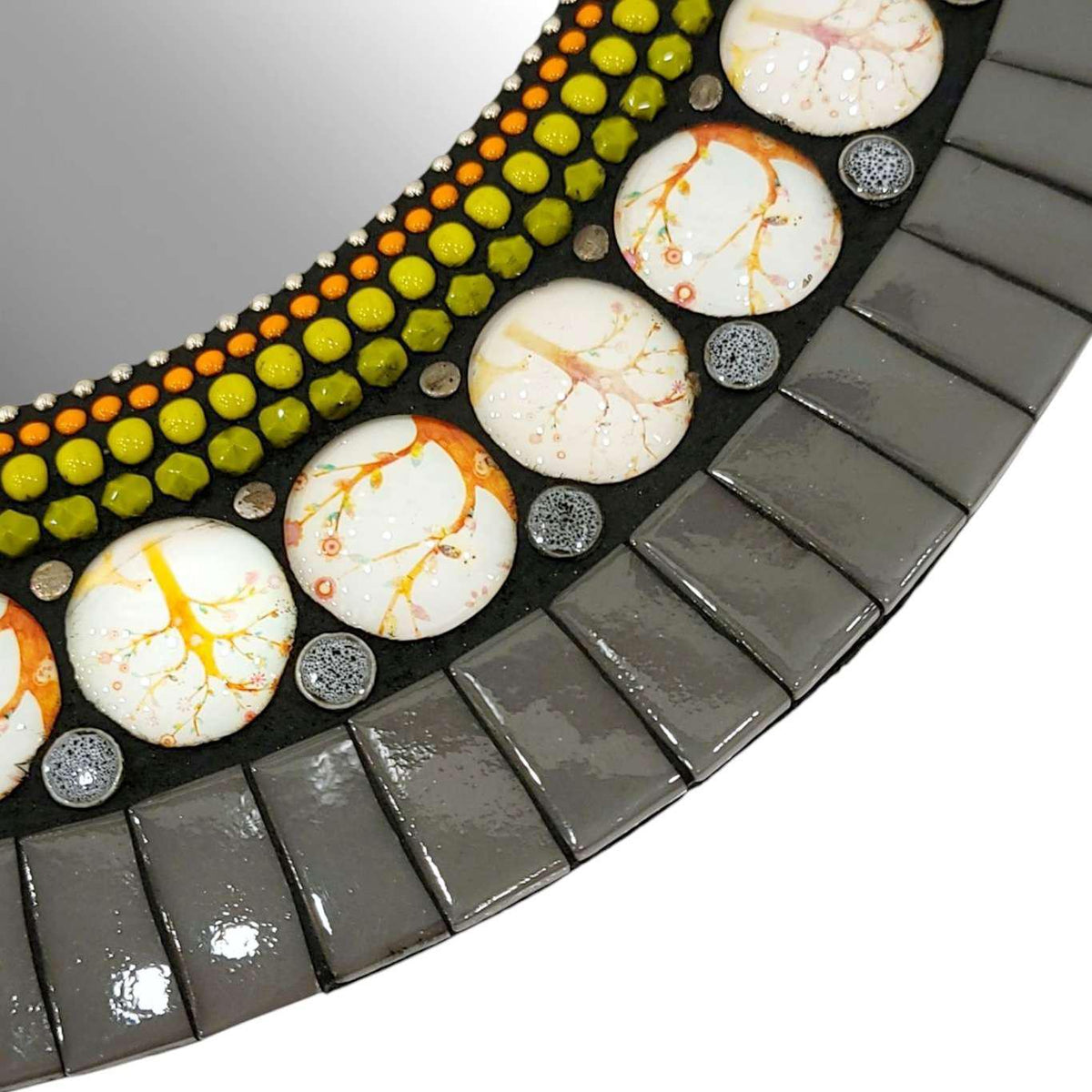 Mosaic Mirror - 13in Round (Gray) by Zetamari Mosaic Artworks