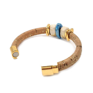 Bracelet - Sorrento Blue in Cork with Gold and Ceramic by Diana Kauffman Designs